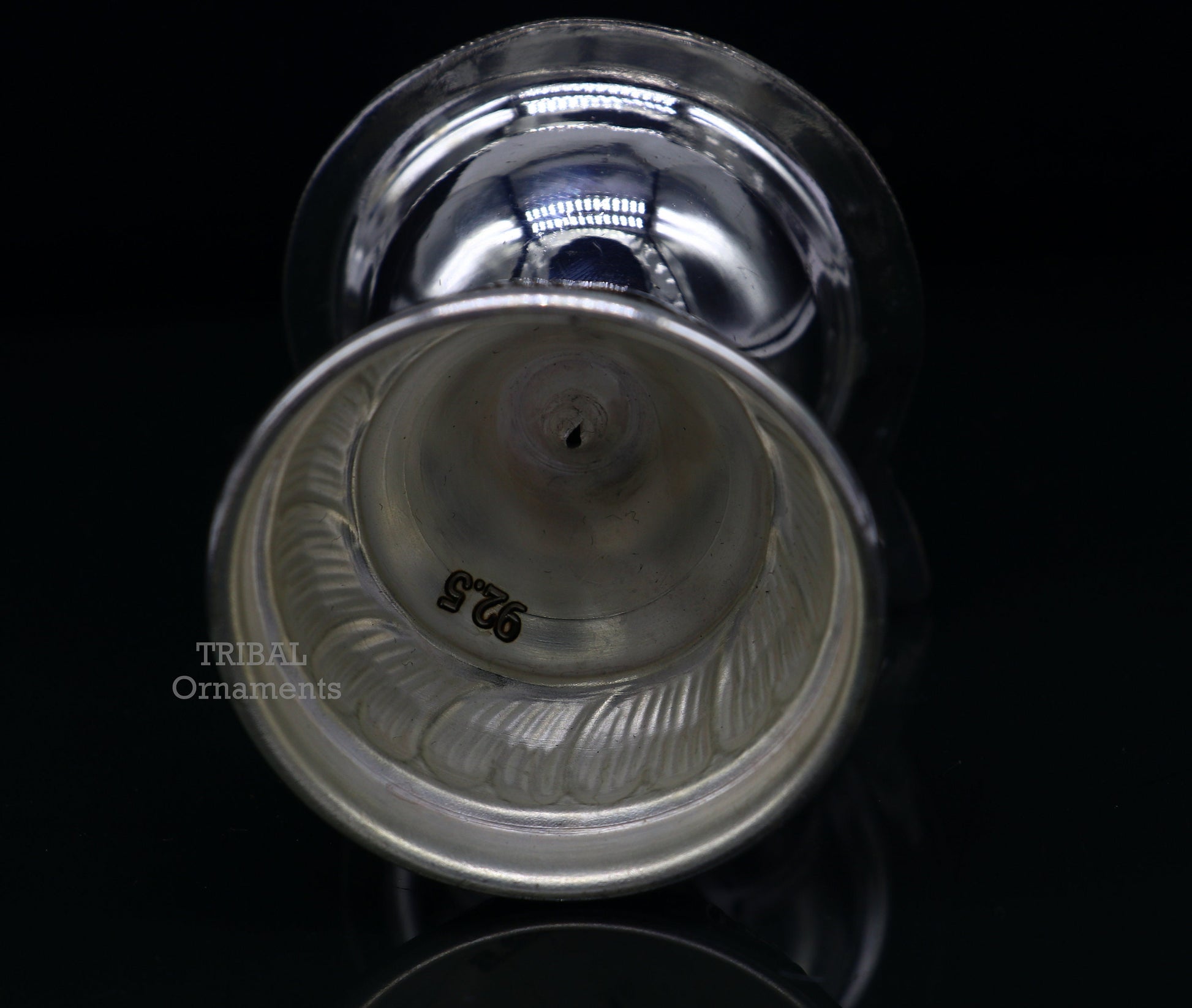 Sterling silver customized Chitai work oil lamp with Kandrai design, traditional Deepak for puja and temple decor.