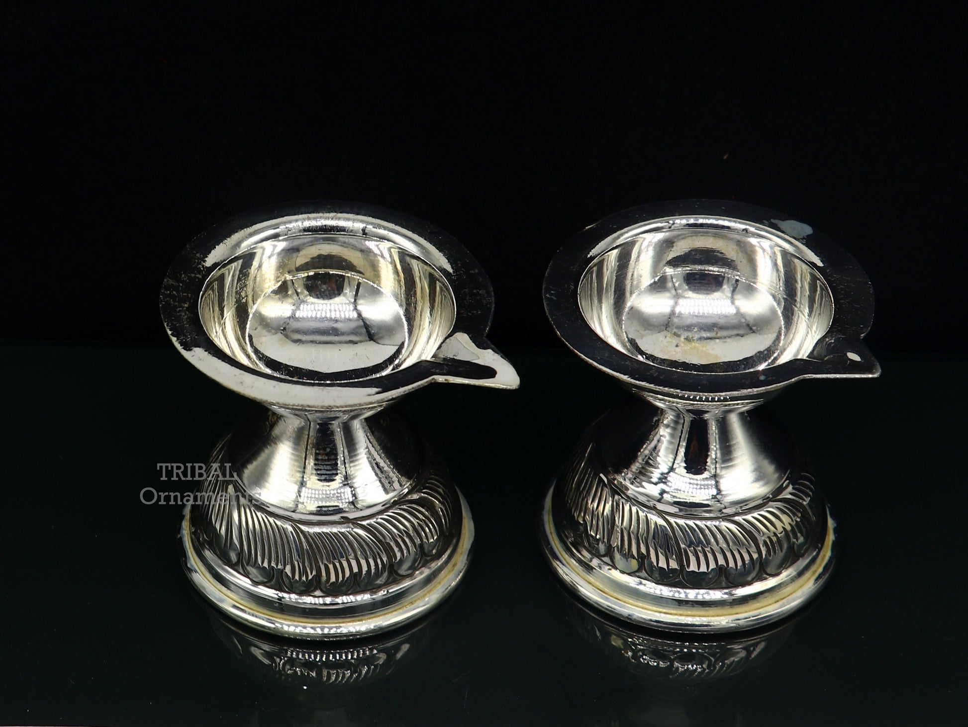 925 sterling silver customized chitai work oil lamp, traditional deepak for puja, tribal ornaments silver temple article