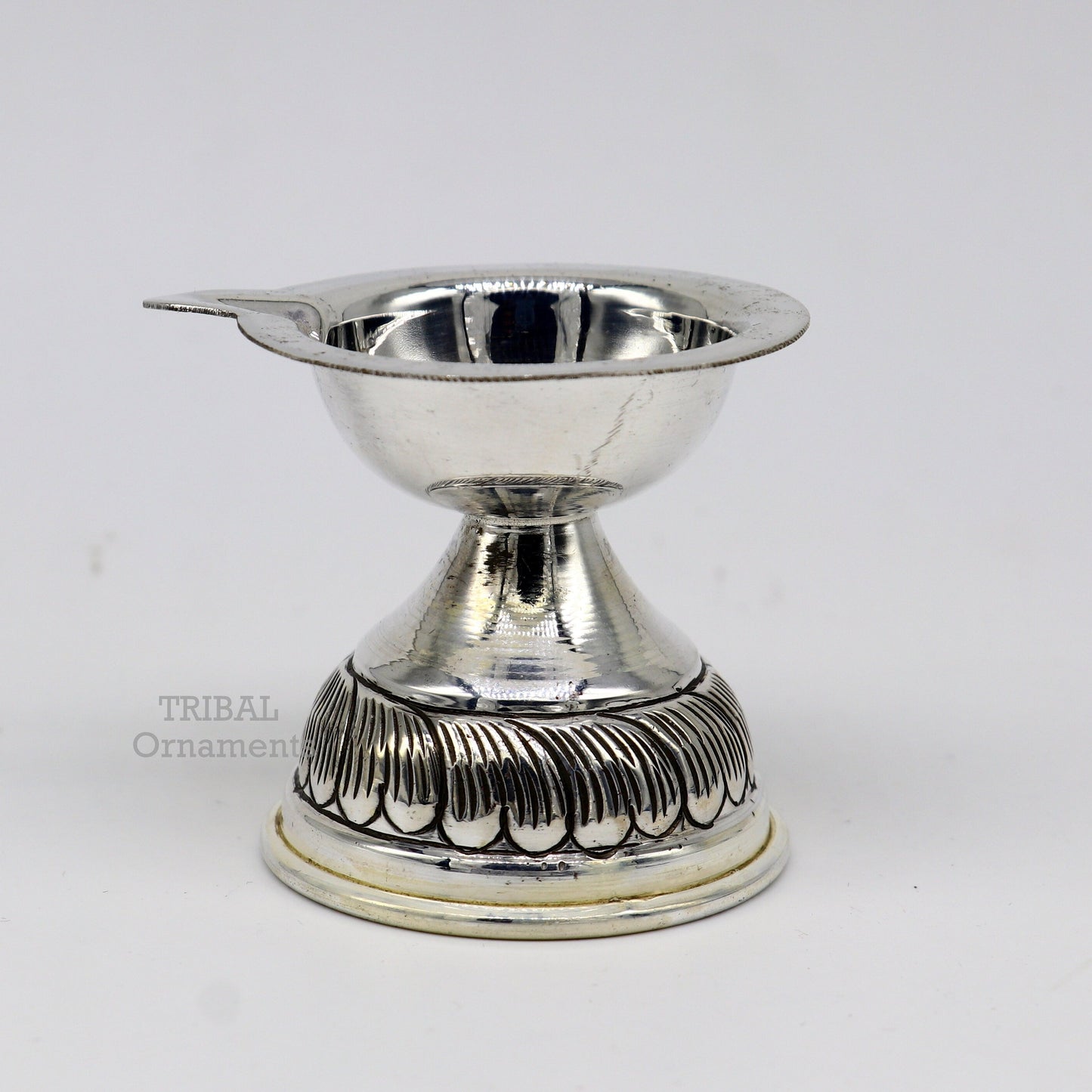 925 sterling silver customized chitai and kandrai work oil lamp, traditional silver Deepak for puja and temple rituals.