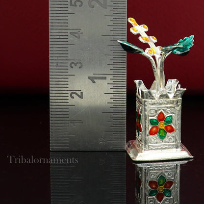 Holy Basil rosary 925 sterling silver handmade mini plant, tulsi plant for puja temple article, silver tulasi plant pooja article su562 - TRIBAL ORNAMENTS