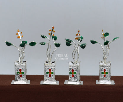 Holy Basil rosary 925 sterling silver handmade mini plant, tulsi plant for puja temple article, silver tulasi plant pooja article su711 - TRIBAL ORNAMENTS