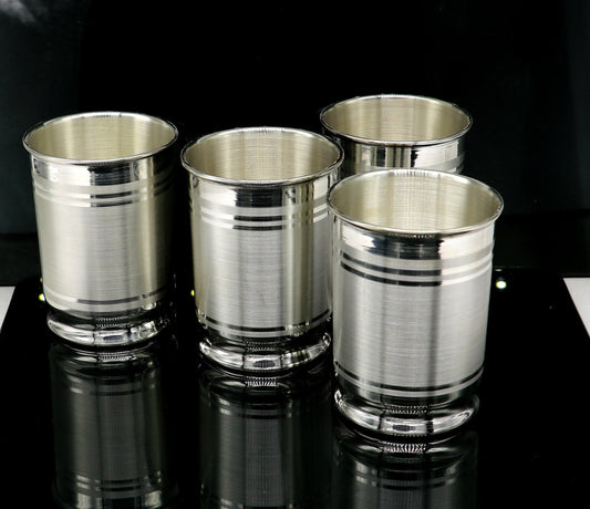 999 fine silver Water glass tumbler set , silver vessel, silver baby utensils, silver puja article, gifting utensils from india sv114 - TRIBAL ORNAMENTS