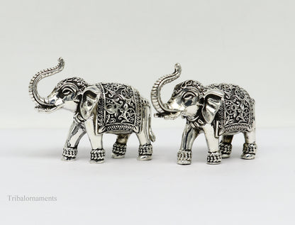 Pure 925 Sterling silver Kandrai work Nakshi design customized Elephant statue, puja article figurine, home décor puja articles art122 - TRIBAL ORNAMENTS