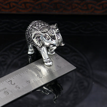 Pure 925 Sterling silver kandrai work nakshi design customized Elephant statue, puja article figurine, home décor puja articles su489 - TRIBAL ORNAMENTS