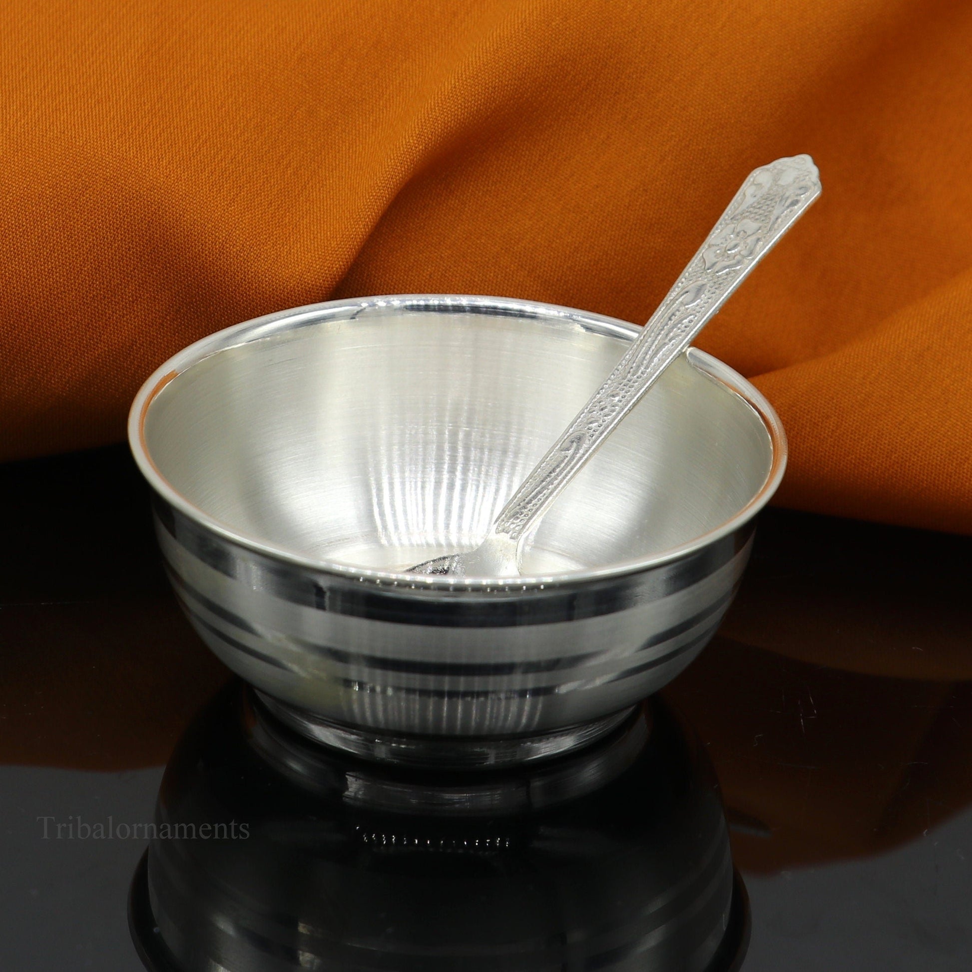 999 pure fine silver handmade utensils, silver article, silver vessel, silver accessories, silver puja art, silver baby bowl set sv242 - TRIBAL ORNAMENTS