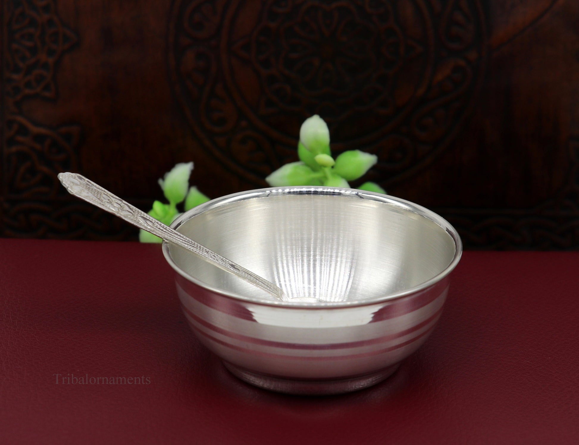 999 pure fine silver handmade utensils, silver article, silver vessel, silver accessories, silver puja art, silver baby bowl set sv242 - TRIBAL ORNAMENTS