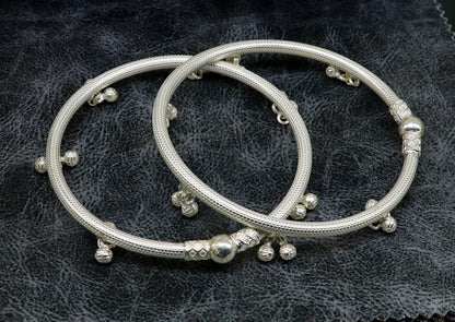 Sterling silver handmade foot bangle bracelet with jingling bells, tribal design, customized anklet for belly dance jewelry.