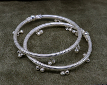 Sterling silver handmade foot bangle bracelet with jingling bells, tribal design, customized anklet for belly dance jewelry.
