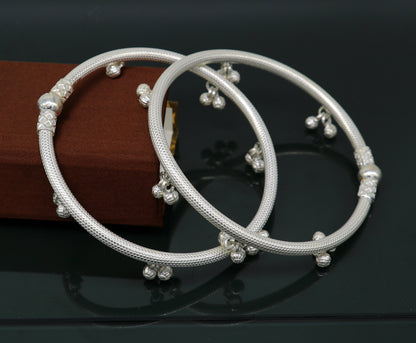 Sterling silver handmade foot bangle bracelet with jingling bells, tribal custom anklet for belly dance jewelry by Tribal Ornaments