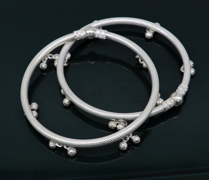 Sterling silver tribal foot bangle bracelet with jingling bells, handmade, customized anklet for belly dance by Tribal Ornaments.