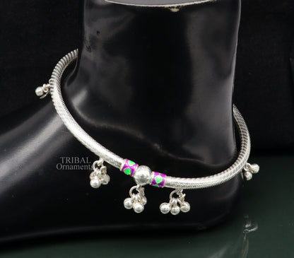 Sterling silver handmade foot bangle bracelet with jingling bells, tribal design, customized anklet for belly dance jewelry.