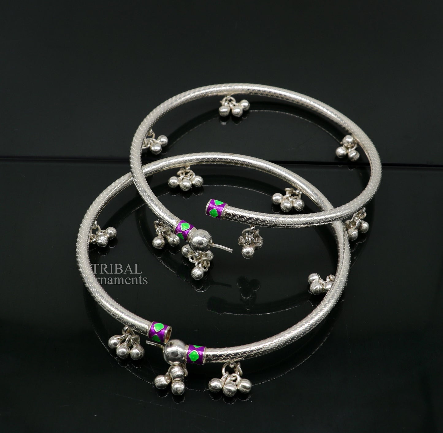 Sterling silver handmade gorgeous foot bangle bracelet kada, excellent jingling bells tribal customized anklet belly dance jewelry nsfk60 - TRIBAL ORNAMENTS