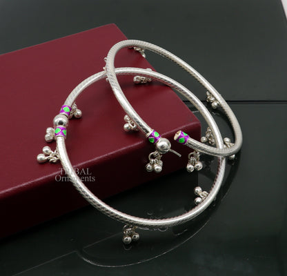 Sterling silver handmade foot bangle with jingling bells and tribal design, ideal for belly dance jewelry and custom anklet style