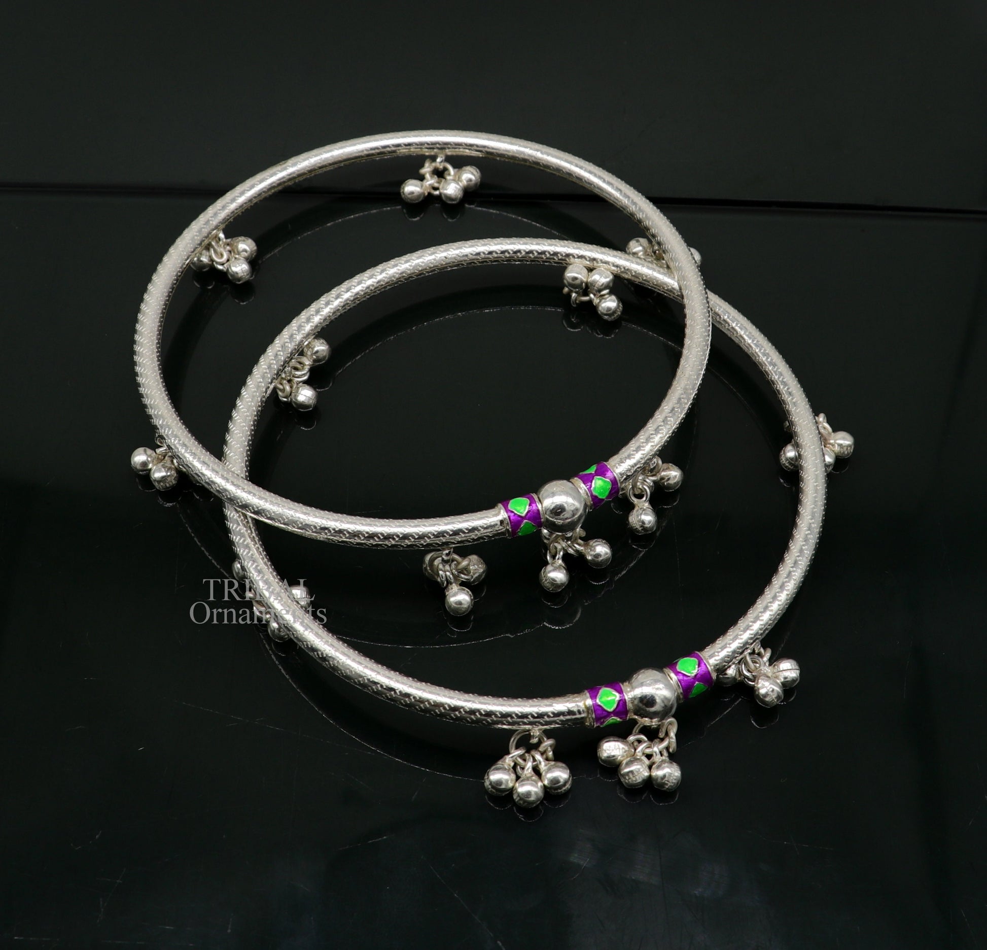 Sterling silver handmade gorgeous foot bangle bracelet kada, excellent jingling bells tribal customized anklet belly dance jewelry nsfk60 - TRIBAL ORNAMENTS