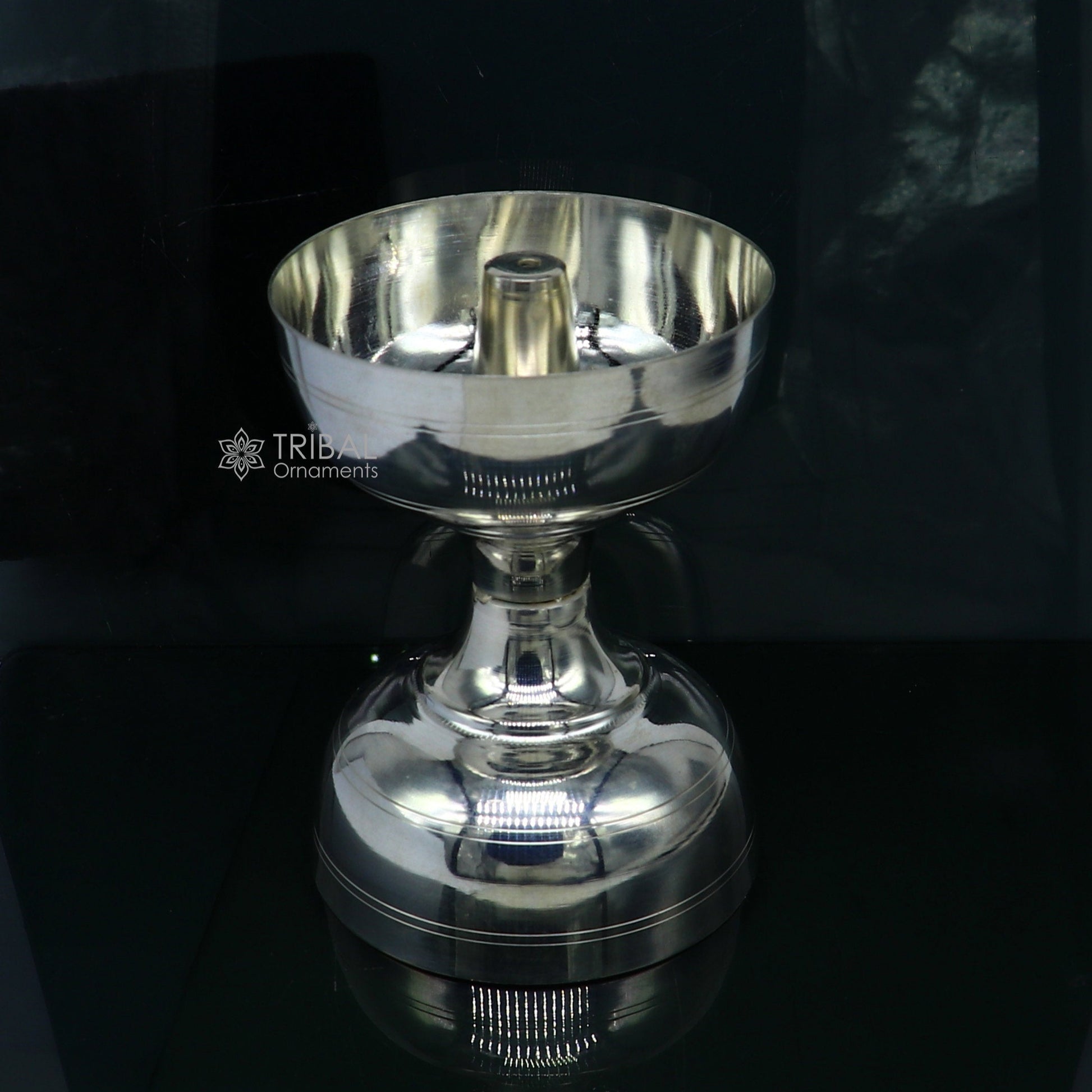Handmade 925 sterling silver oil lamp, elegant silver diya for home temple, silver puja utensil, deepak from Tribal Ornaments.