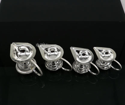 Handmade 925 silver kappor dani, diya, and aarti lamp with intricate tribal design, crafted by TRIBAL ORNAMENTS.