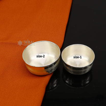 Handmade small silver puja bowl by TRIBAL ORNAMENTS, crafted from 999 fine solid silver, ideal for temple puja accessories.