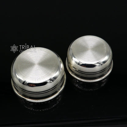 Small handmade silver puja bowl, pure 999 fine solid silver temple utensil, traditional Indian temple accessory from Tribal Ornaments.
