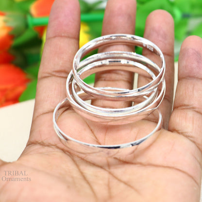 Handmade 6mm 925 Sterling silver baby bracelet bangle with unisex design, featuring a solid silver Sikh-inspired kada for kids.