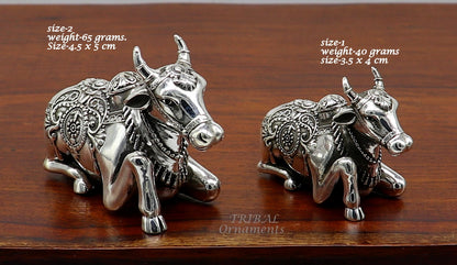925 Sterling silver Lord Shiva Vahan Nandi Maharaj handmade small statue for puja, divine Nandi figure, ideal gift for Lord Shiva.