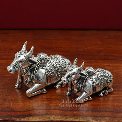 925 Sterling silver Lord Shiva Vahan Nandi Maharaj miniature statue, handmade for puja, divine Nandi figure, ideal gift for Lord Shiva.