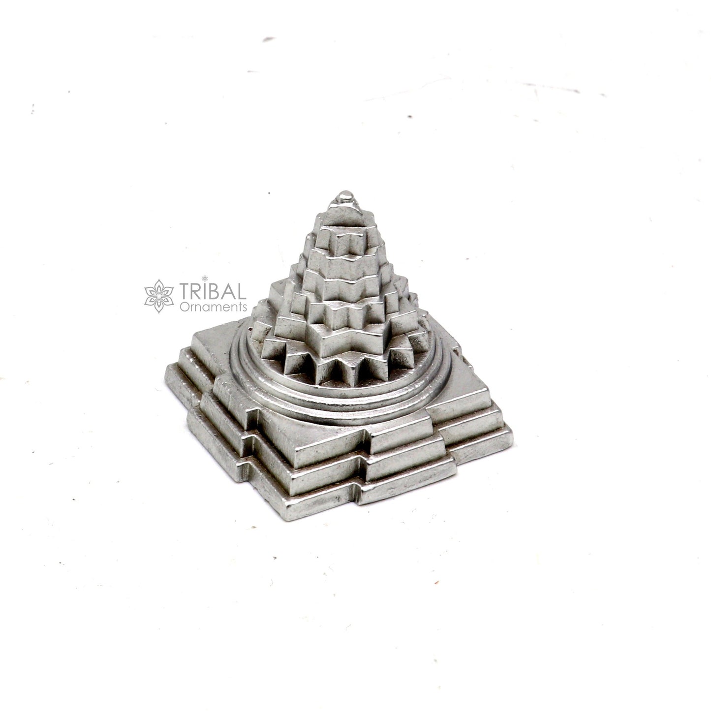 Divine Solid mercury 3d pyramid of shree yantra, Parad Mahalakshmi Yantram figurine for puja at home best way for wealth and prosperity MA25 - TRIBAL ORNAMENTS