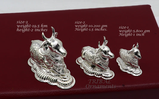 Lord Shiva Vahan Nandi Maharaj sterling silver handmade small article for puja, best gift for lord Shiva, divine Nandi statue su982 - TRIBAL ORNAMENTS
