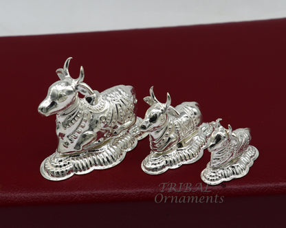 Lord Shiva Vahan Nandi Maharaj sterling silver handmade small article for puja, best gift for lord Shiva, divine Nandi statue su982 - TRIBAL ORNAMENTS