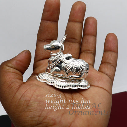 Lord Shiva Vahan Nandi Maharaj sterling silver handmade small article for puja, best gift for lord Shiva, divine Nandi statue su982 - TRIBAL ORNAMENTS