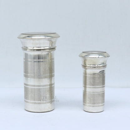 Handmade 925 sterling silver pill and tobacco box by TRIBAL ORNAMENTS, small personal storage box with intricate silver design.
