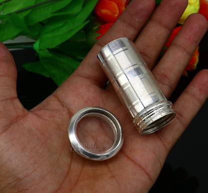 Small handmade 925 sterling silver pill and tobacco box by Tribal Ornaments, featuring intricate silver craftsmanship.