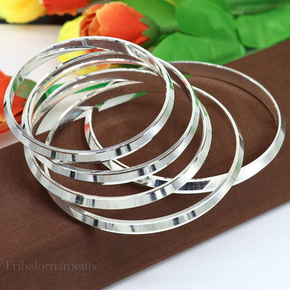 Sterling silver Punjabi Sikha bangle bracelet by Tribal Ornaments, handmade, all-sized men's or girls daily wear jewelry.