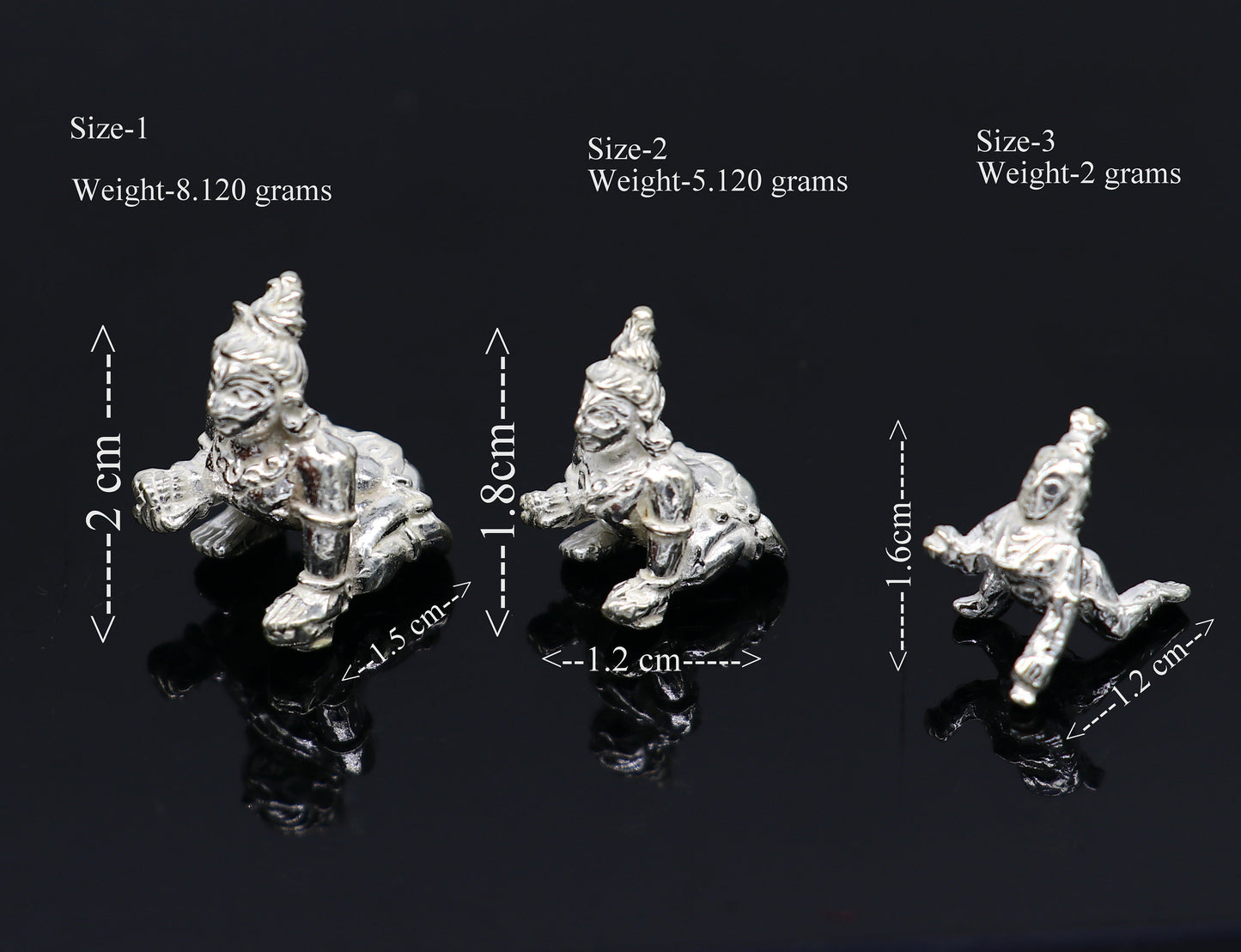 Solid silver handmade customized idol little krishna, Ladu Gopal,crawling Krishna small statue sculpture home temple puja articles su370 - TRIBAL ORNAMENTS