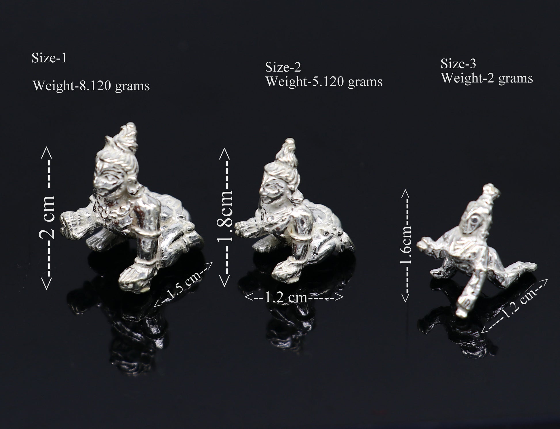 Solid silver handmade customized idol little krishna, Ladu Gopal,crawling Krishna small statue sculpture home temple puja articles su370 - TRIBAL ORNAMENTS