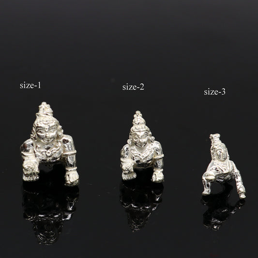 Solid silver handmade customized idol little krishna, Ladu Gopal,crawling Krishna small statue sculpture home temple puja articles su370 - TRIBAL ORNAMENTS