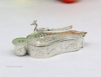 925 sterling silver handmade fabulous unique design peacock trinket box, brides gift, casket box silver article, silver utensils stb162 - TRIBAL ORNAMENTS