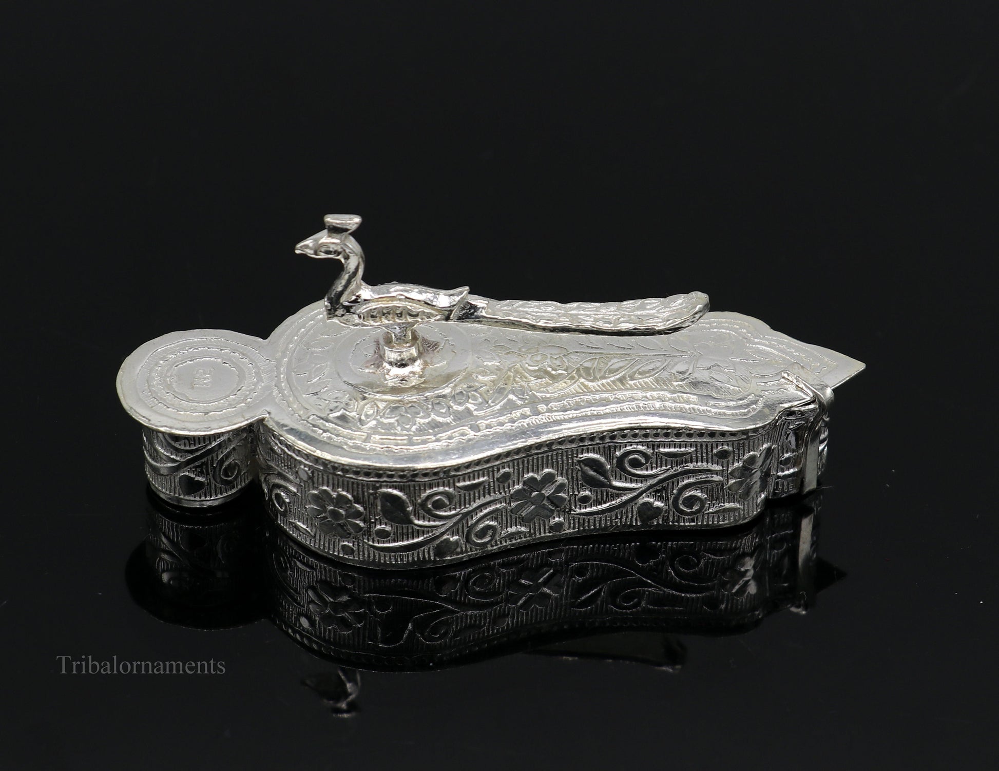 925 sterling silver handmade fabulous unique design peacock trinket box, brides gift, casket box silver article, silver utensils stb162 - TRIBAL ORNAMENTS