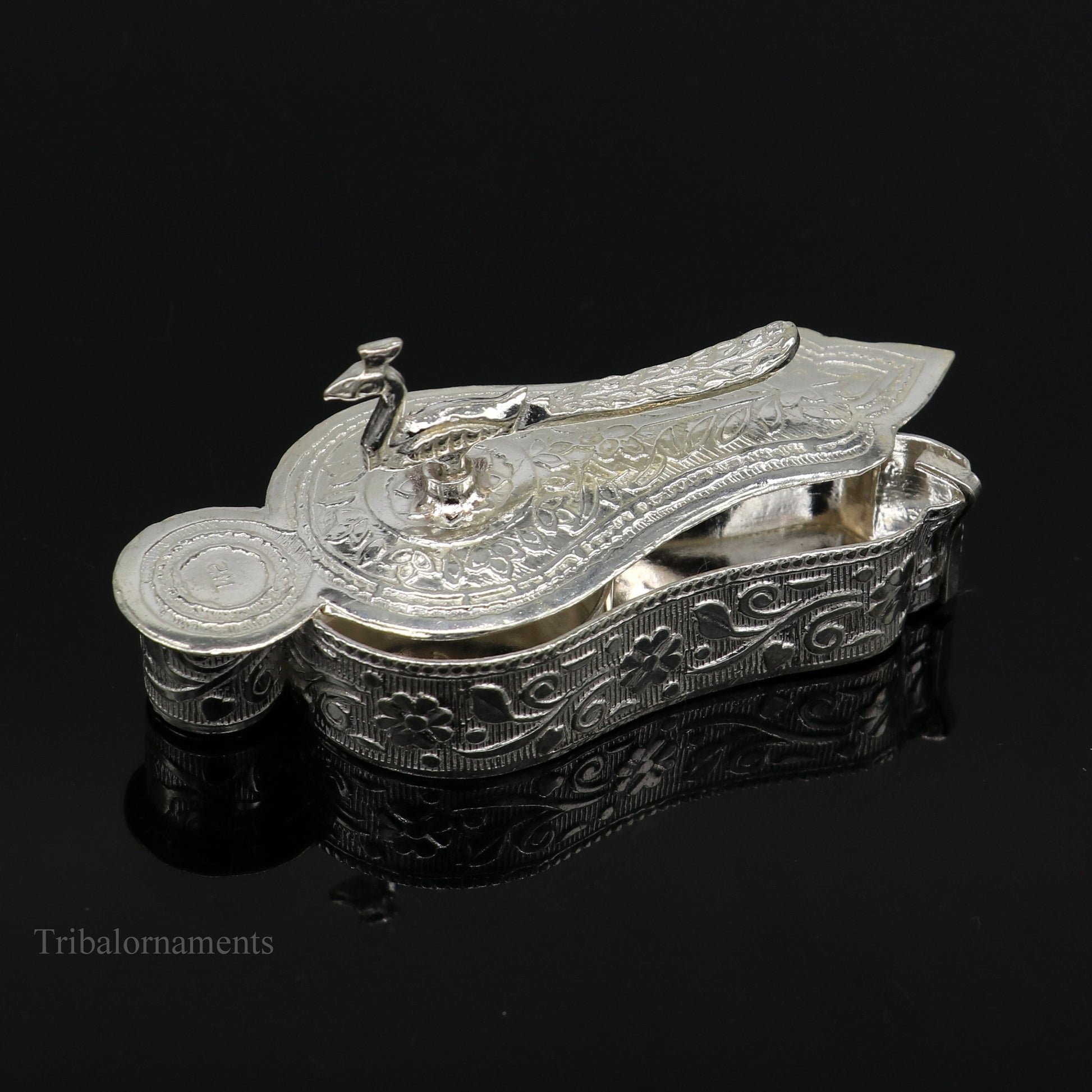 925 sterling silver handmade fabulous unique design peacock trinket box, brides gift, casket box silver article, silver utensils stb162 - TRIBAL ORNAMENTS