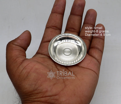 Handmade 925 silver small plate or Tilak bowl by TRIBAL ORNAMENTS, ideal for saffron sandal or kumkum tilak offerings.