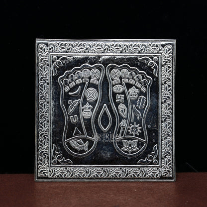 Handmade 925 sterling silver Lakshmi Charan Paduka for home temple puja, crafted by TRIBAL ORNAMENTS.