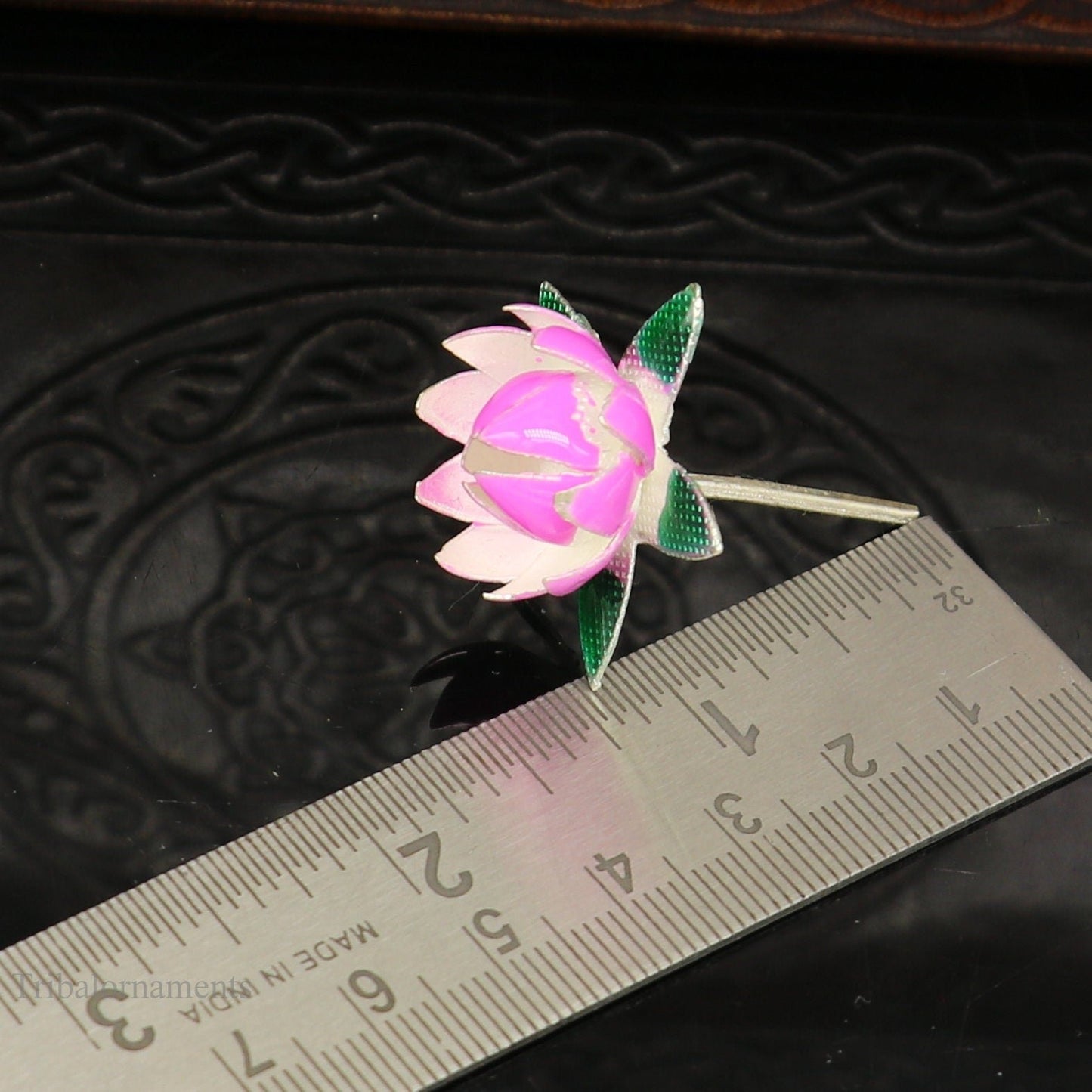 Solid sterling silver handmade small lotus flower puja god temple article, excellent customized enamel silver worshipping articles su448 - TRIBAL ORNAMENTS