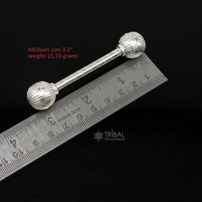 Sterling silver handmade baby Krishna gift bell toy with jingling Ghungru and silver whistle, designed for newborn gifting.