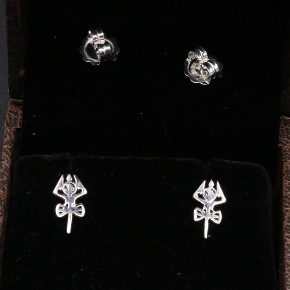 Unisex 925 sterling silver trident stud earrings by TRIBAL ORNAMENTS, featuring a sleek trident design for versatile jewelry style.