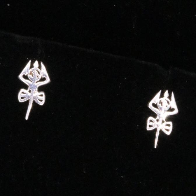 Unisex 925 sterling silver trident stud earrings with detailed design, crafted by TRIBAL ORNAMENTS for stylish jewelry.