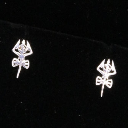 Unisex 925 sterling silver trident stud earrings with detailed design, crafted by TRIBAL ORNAMENTS for stylish jewelry.