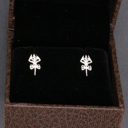Unisex 925 sterling silver trident stud earrings from TRIBAL ORNAMENTS, featuring a detailed trident design for men and women.