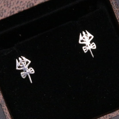Unisex 925 sterling silver trident stud earrings with detailed design, part of Tribal Ornaments jewelry collection.