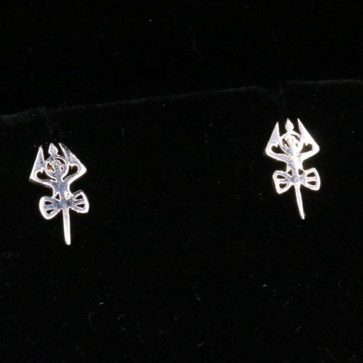 Unisex 925 sterling silver trident stud earrings from TRIBAL ORNAMENTS, featuring a sleek trident design for versatile jewelry style.
