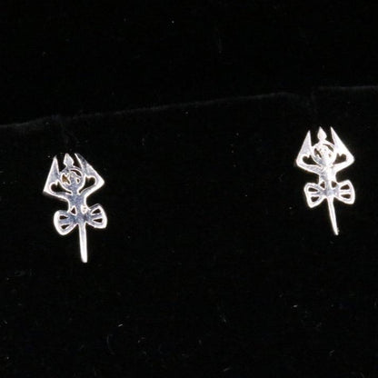 Unisex 925 sterling silver trident stud earrings by TRIBAL ORNAMENTS featuring a detailed trident design for men and women.