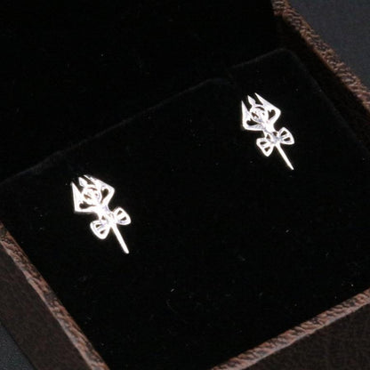 Unisex 925 sterling silver trident stud earrings by TRIBAL ORNAMENTS, featuring detailed trident design for versatile jewelry style.